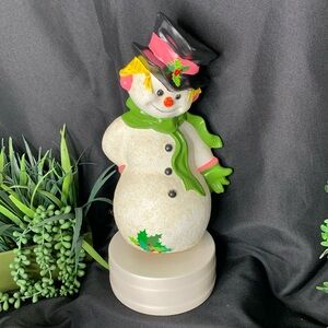 Whimsical vintage 1970’s musical Byron Molds ceramic Christmas Snowman